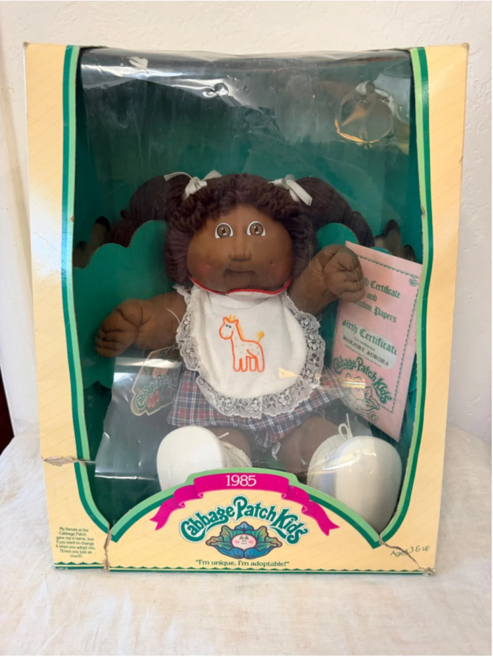 NIB Rare VTG 1985 Cabbage Patch Kids African American Marjory Aurora BOX DAMAGED